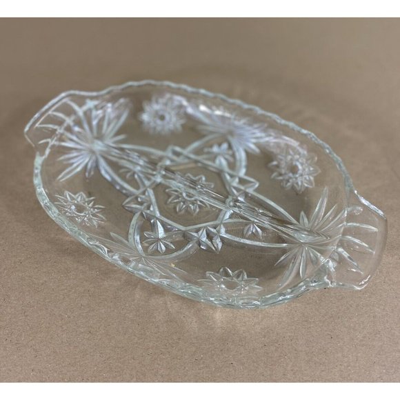 Anchor Hocking Divided Oval Relish/ Nut Dish Cut Glass Star of David EAPC - Picture 3 of 9